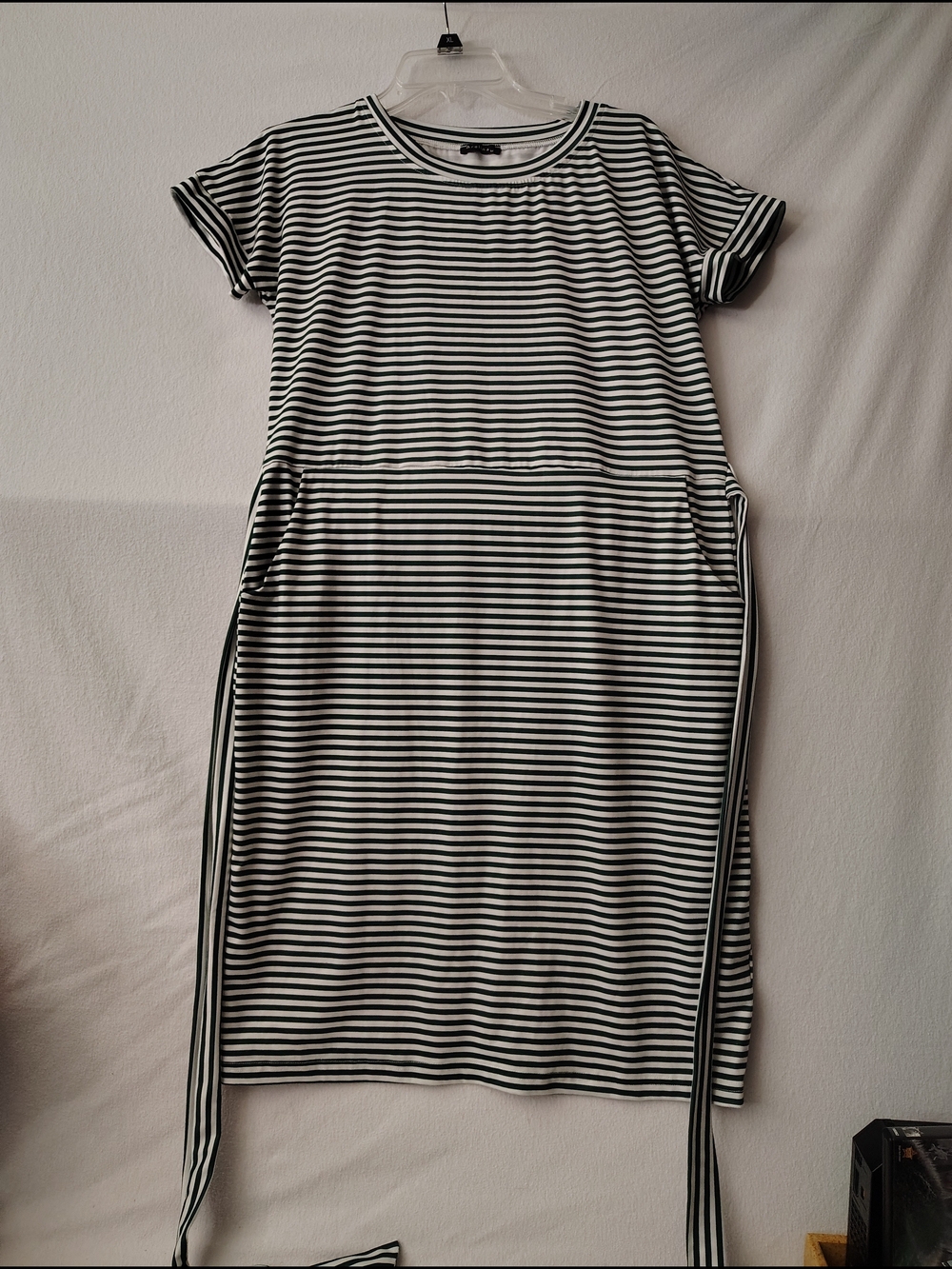 I Have Pockets! Green & White Striped Midi Dress with Side Ties